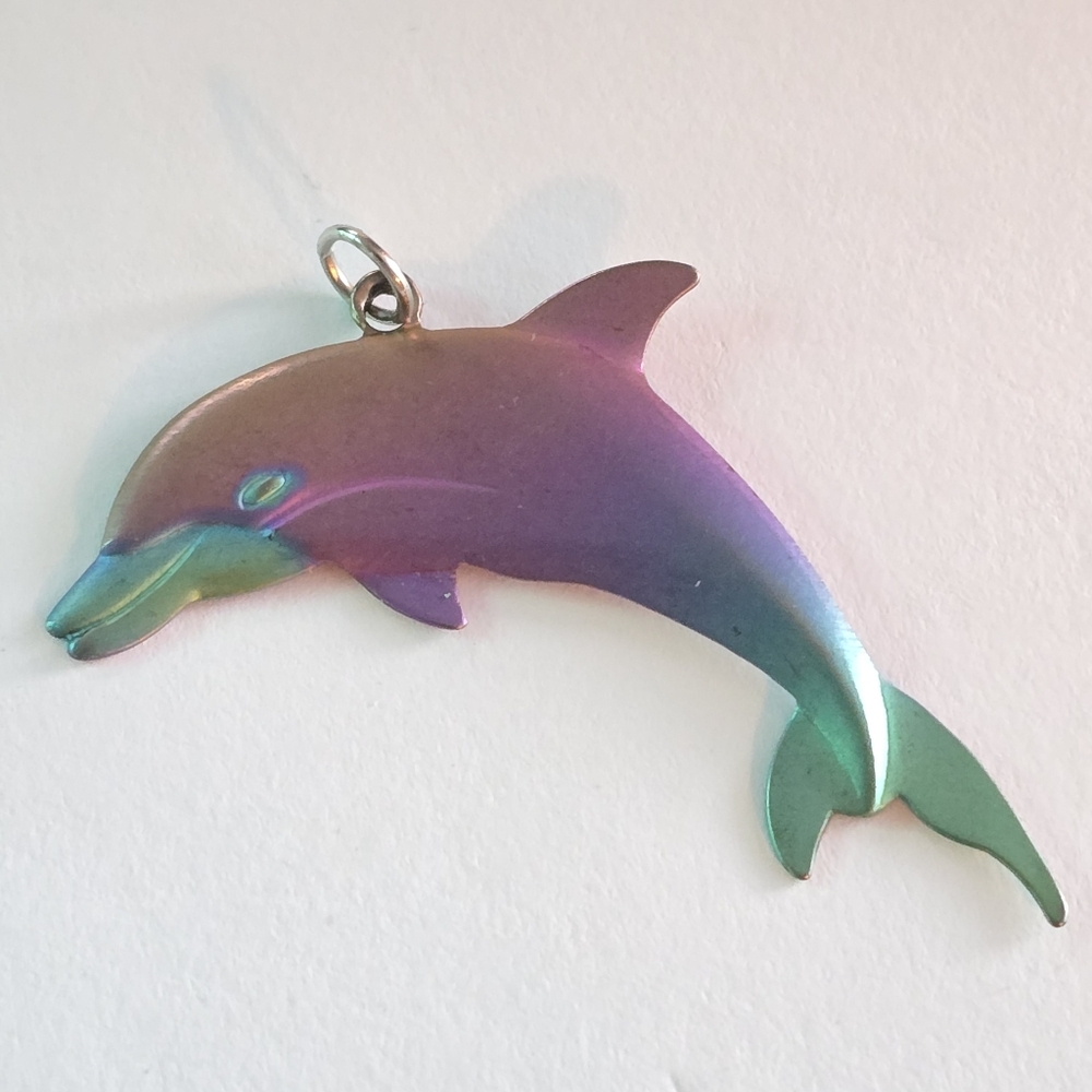 Vintage dolphin pendant niobium porpoise rainbow tropical summer